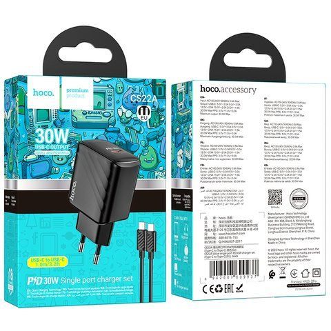 Мережевий Зарядний Пристрій Hoco CS22A 1USB-C PD/QC 30W+Type-C to Type-C Од1-00042213 фото