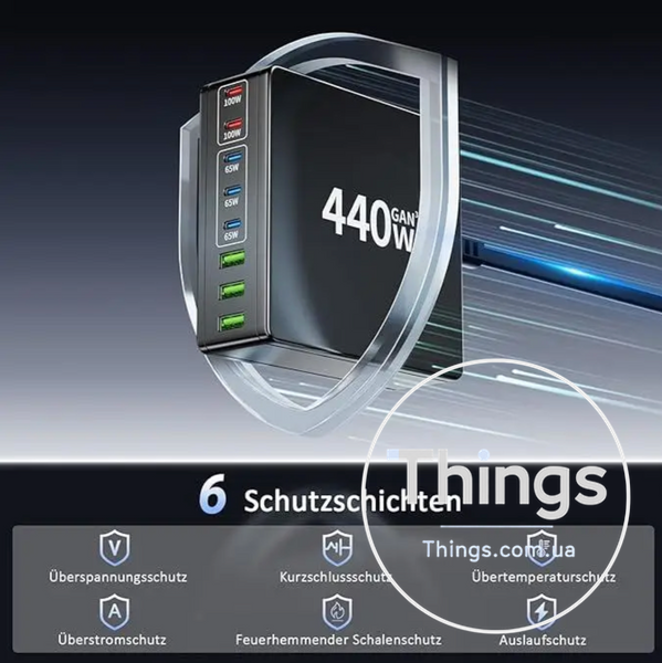 Блок живлення заряджання HSSNS USB C Multiple 440 Вт 8 портів K1-000021 фото