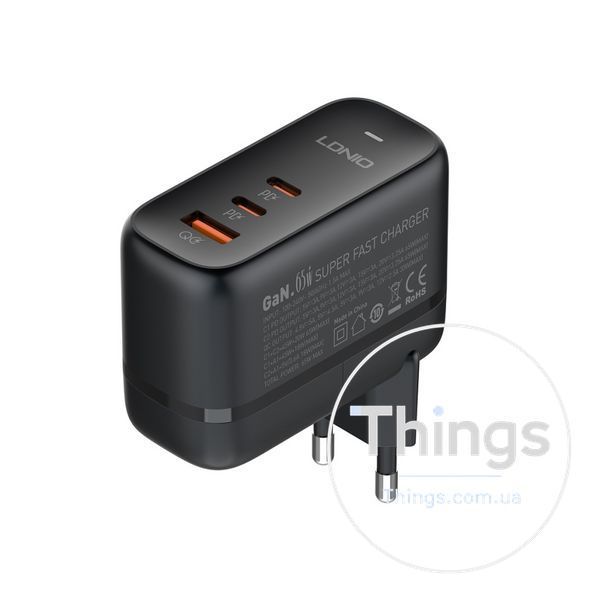 Мережевий Зарядний Пристрій LDNIO Q366 GAN 65W+Type-C to Type-C Од1-00040536 фото