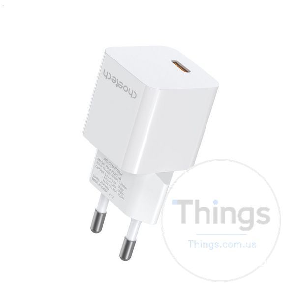Мережевий зарядний пристрій Choetech PD5010 PD20W GAN USB-C White K3-43-00120 фото