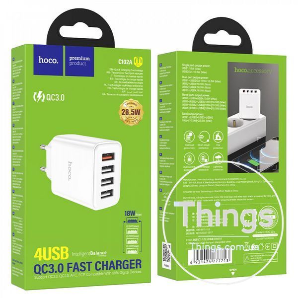 Home Charger | 28.5W | 4U | QC3.0 &mdash; Hoco C102A &mdash; White K2-000072790 фото