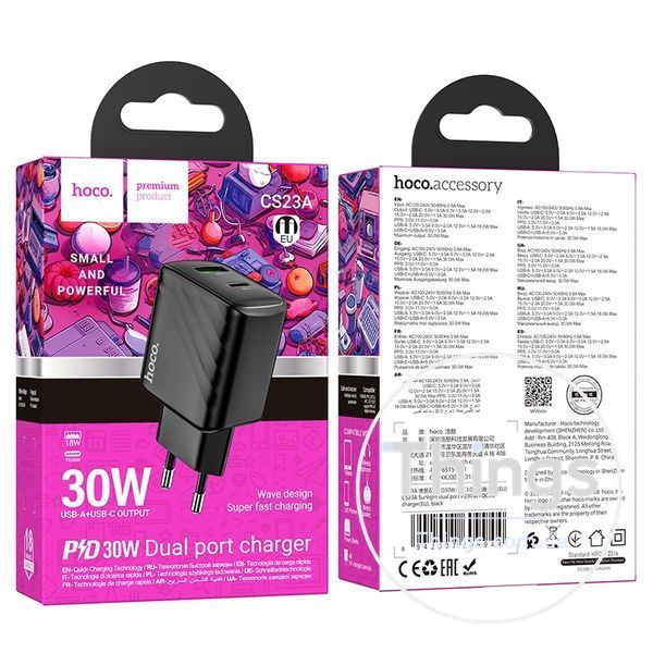 Мережевий Зарядний Пристрій Hoco CS23A 1USB/1USB-C PD/QC 30W Од1-00041170 фото