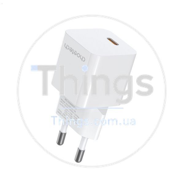 Мережевий зарядний пристрій Choetech PD5010 PD20W GAN USB-C White K3-43-00120 фото