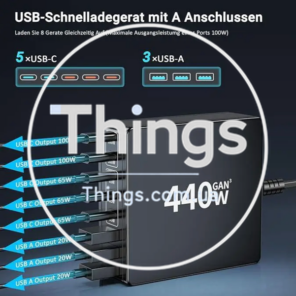 Блок питания зарядка HSSNS USB C Multiple 440 Вт 8 портов K1-000021 фото