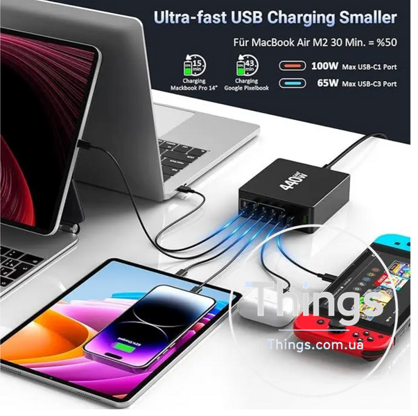 Блок живлення заряджання HSSNS USB C Multiple 440 Вт 8 портів K1-000021 фото