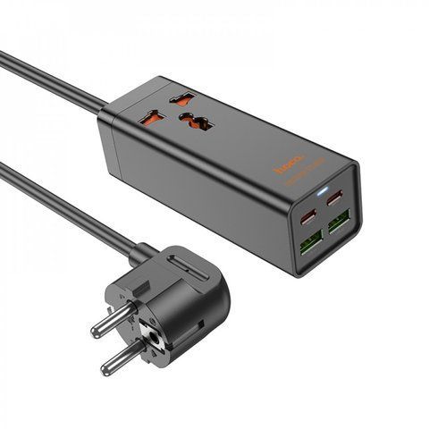 Мережевий фільтр 2500W 2U | 1P | 2C 65W | 1.5m &mdash; Hoco AC10A &mdash; Black К2-000080502 фото
