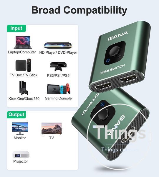 Двонапрямний HDMI Switch GANA 4K@60 Гц 2 in 1 out / 1 in 2 out, HDMI 2.0 сумісність xbox ps5 ps4 сірий K1-000748 фото