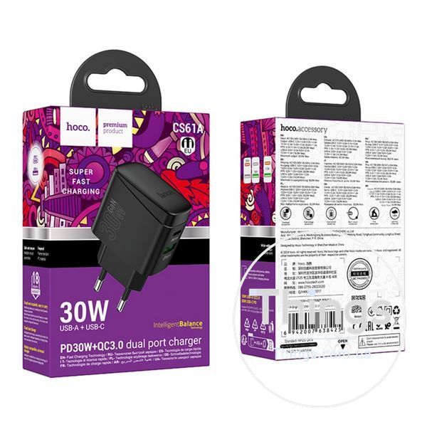 Мережевий Зарядний Пристрій Hoco CS61A 1USB/1USB-C PD/QC 30W Од1-00045175 фото