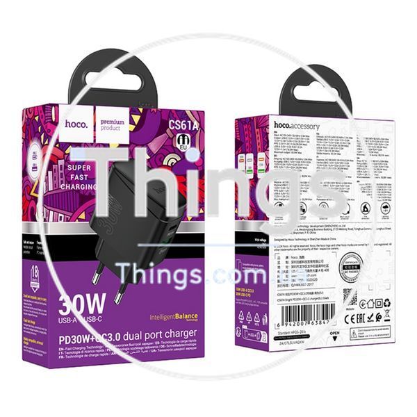 Мережевий Зарядний Пристрій Hoco CS61A 1USB/1USB-C PD/QC 30W Од1-00045175 фото