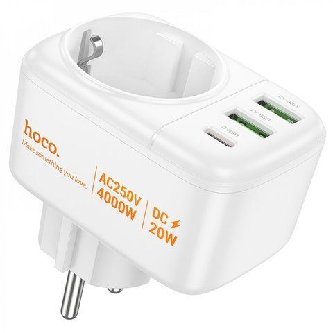 Фільтр живлення 4000W 2U | 1P | 1C 20W &mdash; Hoco AC26 &mdash; White К2-000080104 фото