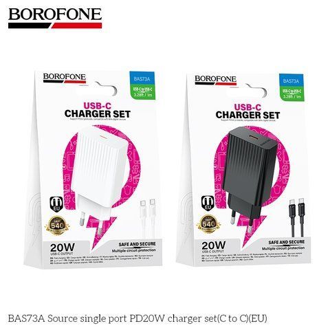 Мережевий Зарядний Пристрій Borofone BAS73A 1USB-C PD/QC 20W+Type-C to Type-C Од1-00047767 фото