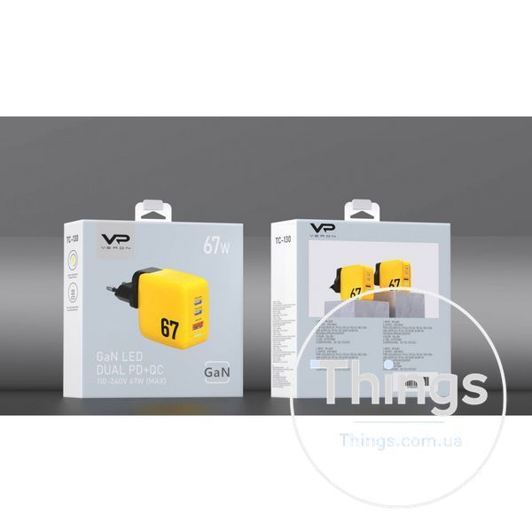 Home Charger | 67W | GaN | PPS | 2 PD | QC3.0 LED &mdash; Veron TC-67 К2-000075653 фото