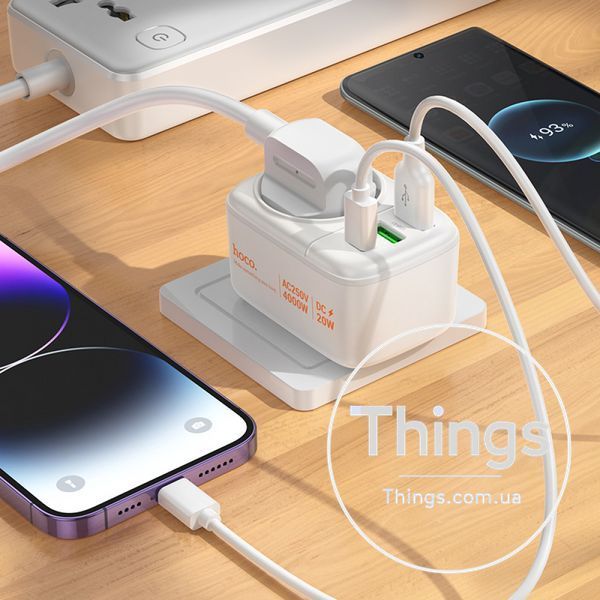 Фільтр живлення 4000W 2U | 1P | 1C 20W &mdash; Hoco AC26 &mdash; White К2-000080104 фото