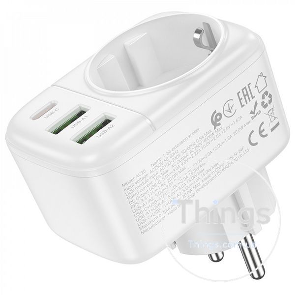 Фільтр живлення 4000W 2U | 1P | 1C 20W &mdash; Hoco AC26 &mdash; White К2-000080104 фото