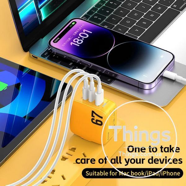 Home Charger | 67W | GaN | PPS | 2 PD | QC3.0 LED &mdash; Veron TC-67 К2-000075653 фото