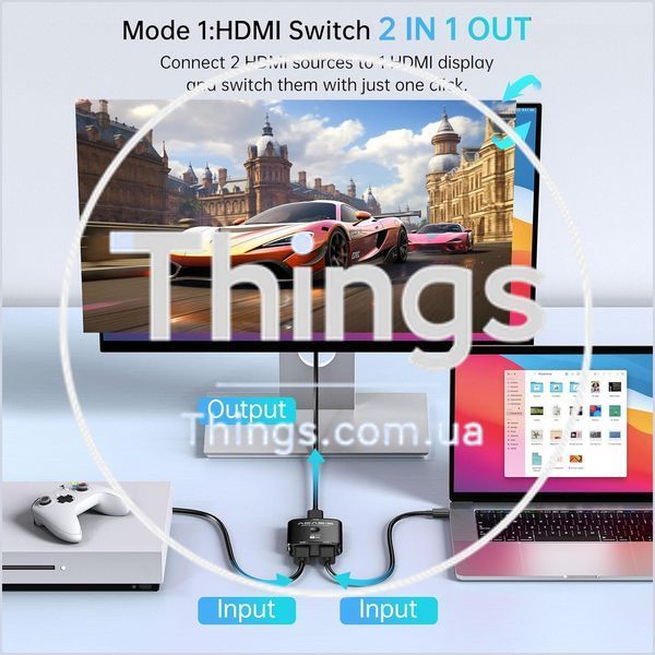 HDMI переключатель ACASIS 2-в-1/1-в-2 HDMI 2.0 (4K@60 Гц, HDR, 3D, 18 Гбит/с) для PS5/PS4/PS3, Xbox, Blu-ray, Fire Stick, Roku, че K1-000741 фото