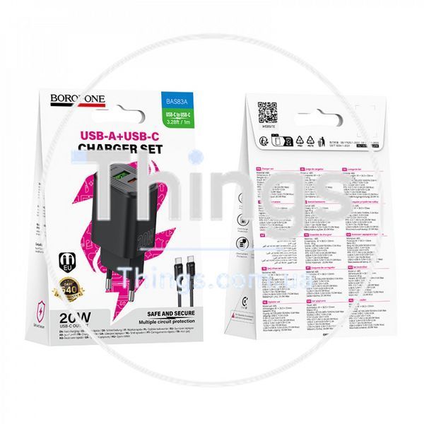 Home Charger 20W PD QC3.0 C to C Cable (1m) Borofone BAS83A &mdash; Black K2-000083444 фото