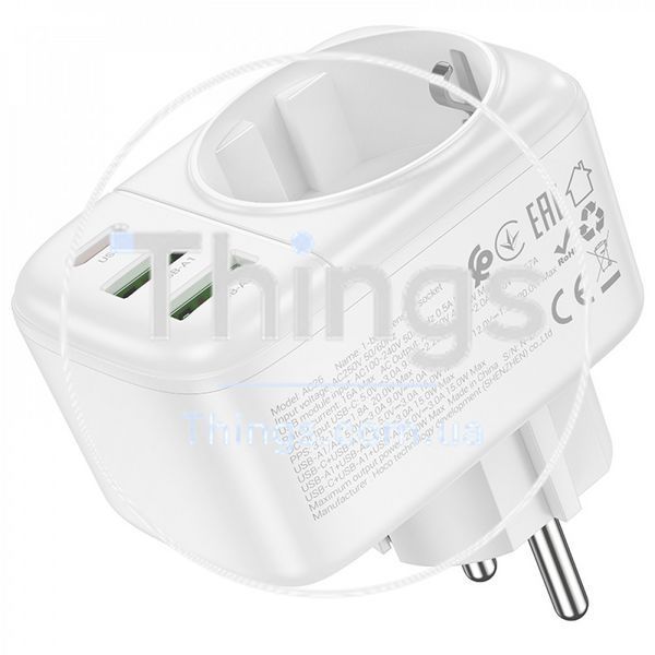 Фільтр живлення 4000W 2U | 1P | 1C 20W &mdash; Hoco AC26 &mdash; White К2-000080104 фото