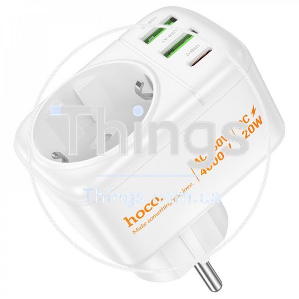 Фільтр живлення 4000W 2U | 1P | 1C 20W &mdash; Hoco AC26 &mdash; White К2-000080104 фото
