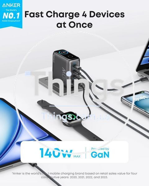Сетевое зарядное устройство Anker для ноутбука 140W 4-Port PD 3.1 GAN быстрое зарядное устройство с контролем касанием K1-000509 фото