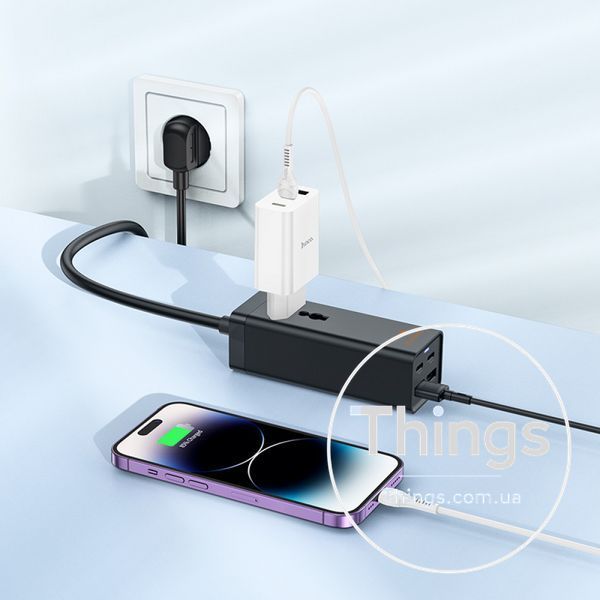 Мережевий фільтр 2500W 2U | 1P | 2C 65W | 1.5m &mdash; Hoco AC10A &mdash; White К2-000080502 фото