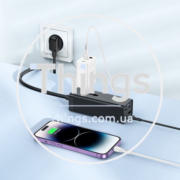 Мережевий фільтр 2500W 2U | 1P | 2C 65W | 1.5m &mdash; Hoco AC10A &mdash; White К2-000080502 фото