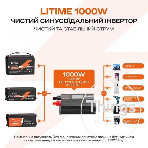 Автономний однофазний інвертор 1kW/12V LiTime L12V1KW-EN-D 44-00526 фото