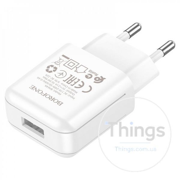 Home Charger 2.1A 1U Lightning Cable (1m) Borofone BA64A &mdash; White К2-000072720 фото