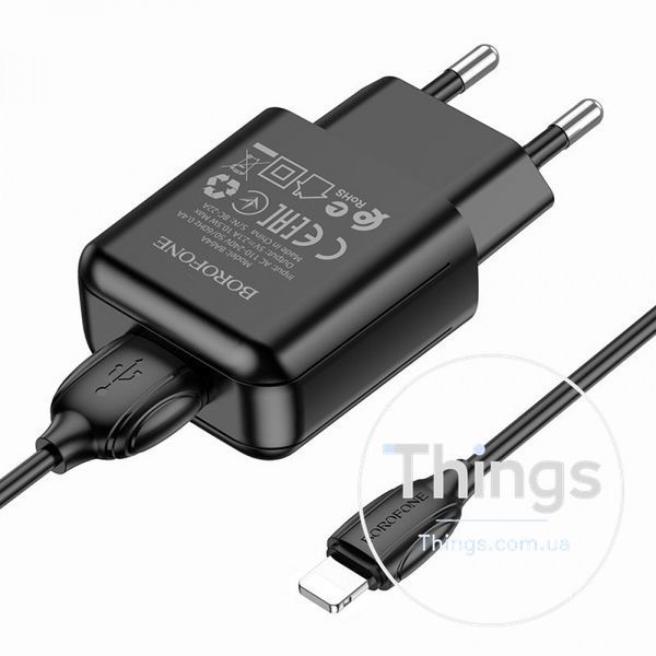 Home Charger 2.1A 1U Lightning Cable (1m) Borofone BA64A &mdash; White К2-000072720 фото