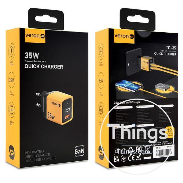Home Charger 35W GaN Digital Display PD+QC Veron TC-35 K2--000078445 фото