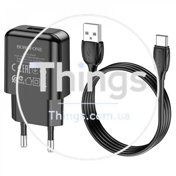 Home Charger 2.1A 1U Lightning Cable (1m) Borofone BA64A &mdash; White К2-000072720 фото