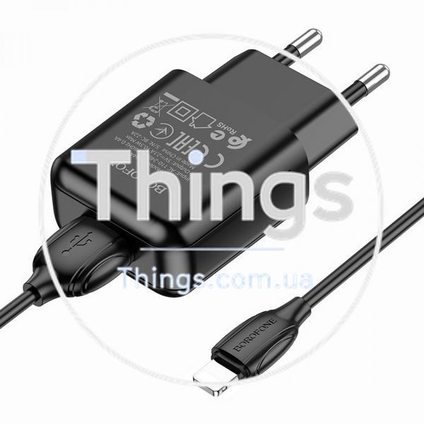Home Charger 2.1A 1U Lightning Cable (1m) Borofone BA64A &mdash; White К2-000072720 фото