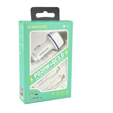 Автомобільний Зарядний Пристрій Borofone BZ14A PD20W+QC3.0 Type-C to Type-C 3A Од1-00034336 фото