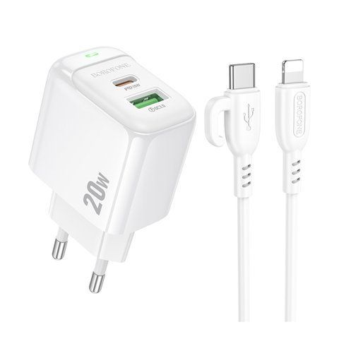 Мережевий Зарядний Пристрій Borofone BAS44A 1USB-C/1USB PD/QC 20W+Type-C to Lightning Од1-00044533 фото