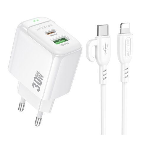 Мережевий Зарядний Пристрій Borofone BAS45A 1USB-C/1USB PD/QC 30W+Type-C to Lightning Од1-00044536 фото