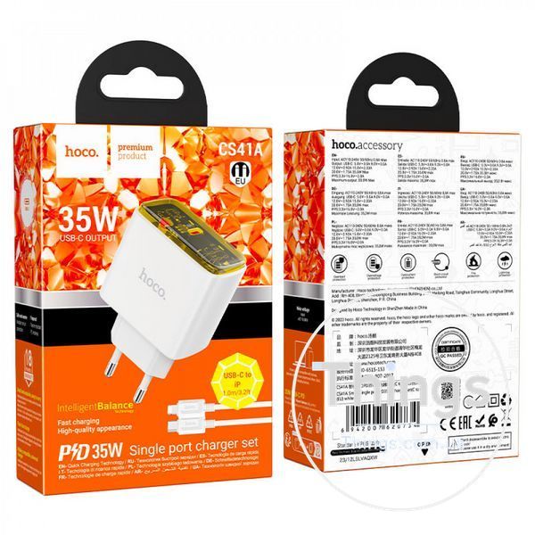 Home Charger 30W PD C to Lightning Cable (1m) Hoco CS41A &mdash; White К2-000079438 фото