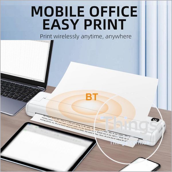 Портативний термопринтер бездротовий bluetooth 200dpi usb c формат а4 для телефонів ноутбуків білий офіс подорожі K1-000724 фото