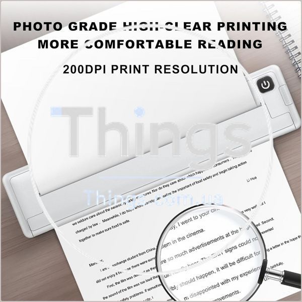Портативный термопринтер беспроводной bluetooth 200dpi usb c формат а4 для телефонов ноутбуков белый офис путешествия K1-000724 фото
