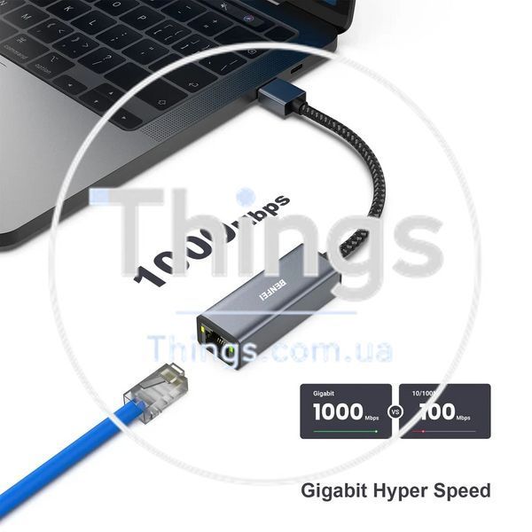 Адаптер переходник сетевая карта BENFEI B317 USB на RJ45 Gigabit Ethernet LAN без драйверов для ноутбука MacBook Surface Pro Win K1-000553 фото