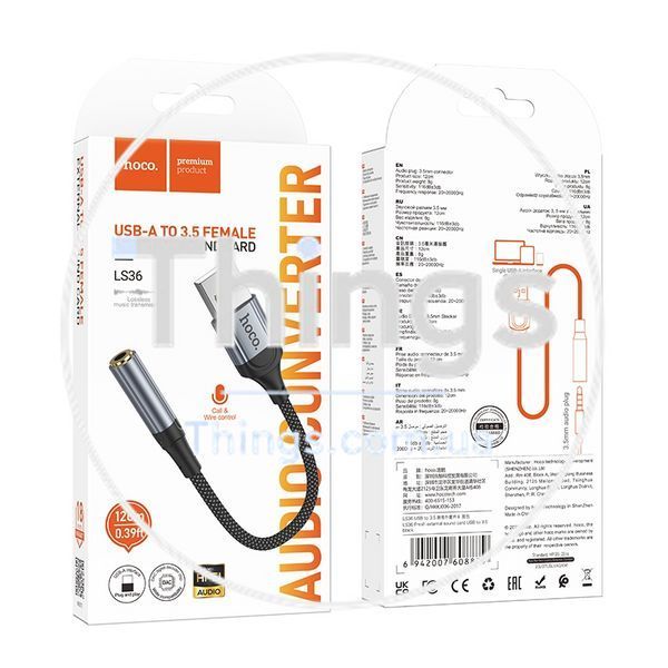 Перехідник Hoco LS36 Sound Card USB to AUX 3.5mm (female) 12cm Од1-00040906 фото