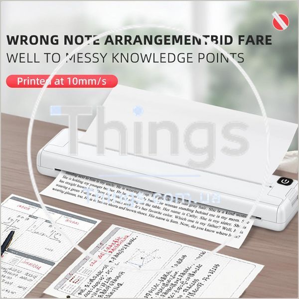 Портативный термопринтер беспроводной bluetooth 200dpi usb c формат а4 для телефонов ноутбуков белый офис путешествия K1-000724 фото