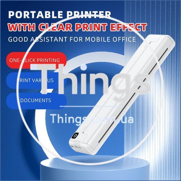Портативный термопринтер беспроводной bluetooth 200dpi usb c формат а4 для телефонов ноутбуков белый офис путешествия K1-000724 фото