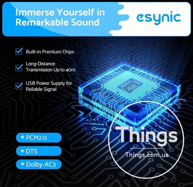 Оптичний аудіорозгалужувач eSynic ESY209 1 вхід у 2 виходи, оптичний кабель 1 м, 2-канальний оптичний розгалужувач K1-000338 фото