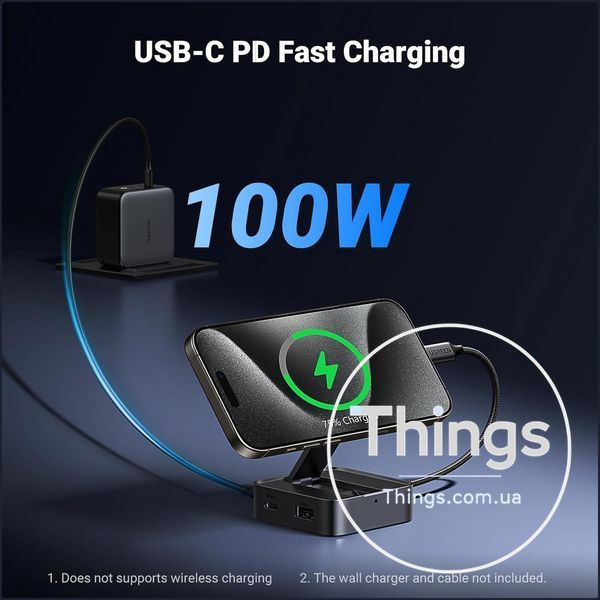 Хаб UGREEN Revodok 35590, 4-в-1 USB-C Hub, магнітний, HDMI 4K@60Hz, 100W PD, USB-A 10Gbps, USB-C 5Gbps, портативний K1-000860 фото