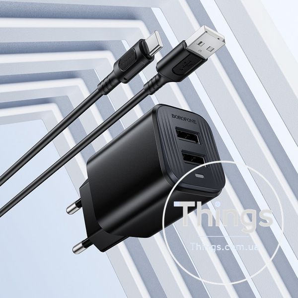 Home Charger 2.1A 2U USB C Cable (1m) Borofone BAS81A &mdash; Black K2-000083445 фото