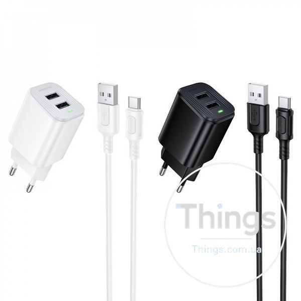 Home Charger 2.1A 2U USB C Cable (1m) Borofone BAS81A &mdash; Black K2-000083445 фото