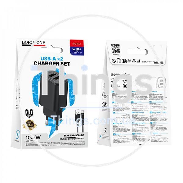 Home Charger 2.1A 2U USB C Cable (1m) Borofone BAS81A &mdash; Black K2-000083445 фото