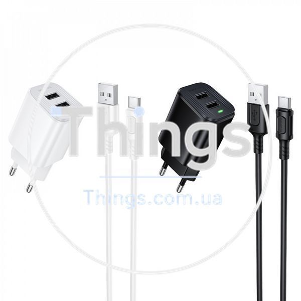 Home Charger 2.1A 2U USB C Cable (1m) Borofone BAS81A &mdash; Black K2-000083445 фото