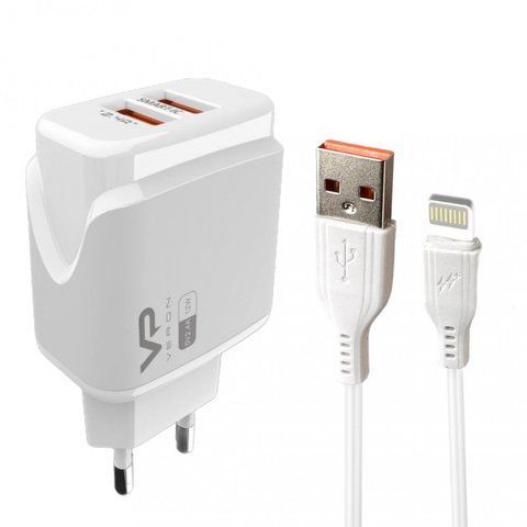 Home Charger 2.4A 2U Lightning Cable (1m) Veron VR-C12L &mdash; White К2-000072292 фото