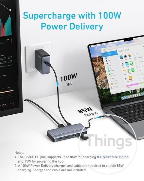 Адаптер хаб док-станція Anker (A8374) 7-в-1 USB-C з двома дисплеями 4K HDMI PD 100Вт швидкість передачі 10 Гбіт/с K1-000606 фото